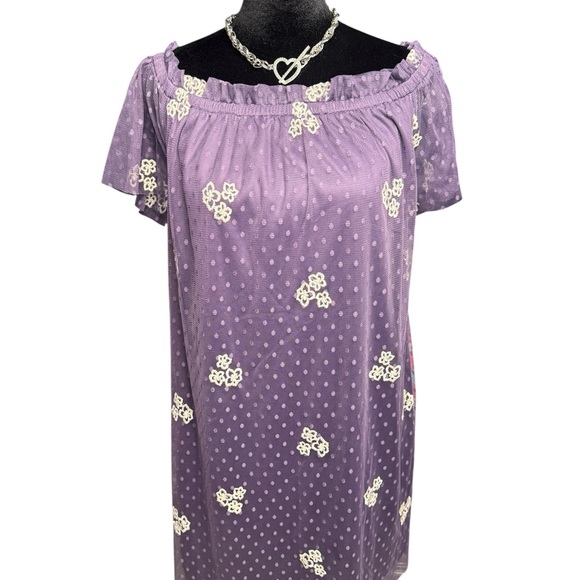 miami Dresses & Skirts - Miami floral polka dot mesh dress purple white off shoulder size M Y2K Coquette